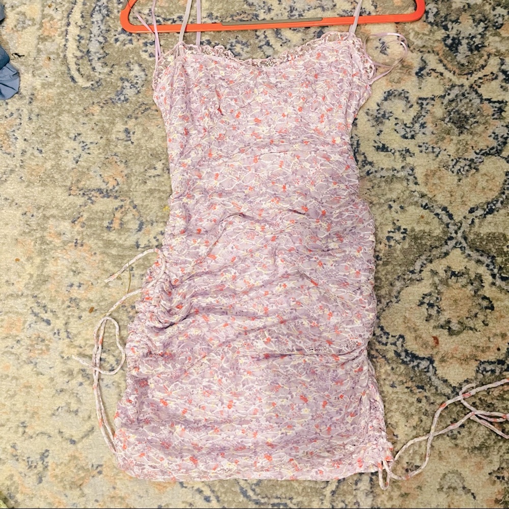 Blue blush purple floral ruched dress size S